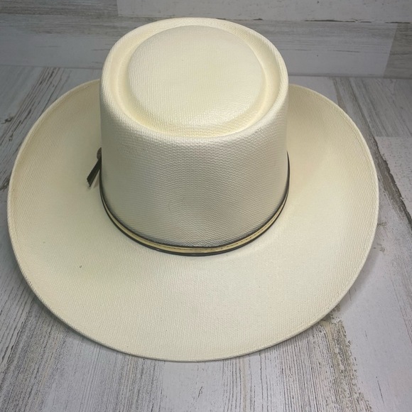 Arlop Vintage Coated Straw Banded Hat size 7 1/8 Mexico White Ivory - Picture 4 of 10